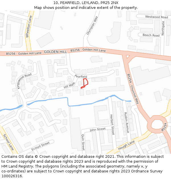10, PEARFIELD, LEYLAND, PR25 2NX: Location map and indicative extent of plot