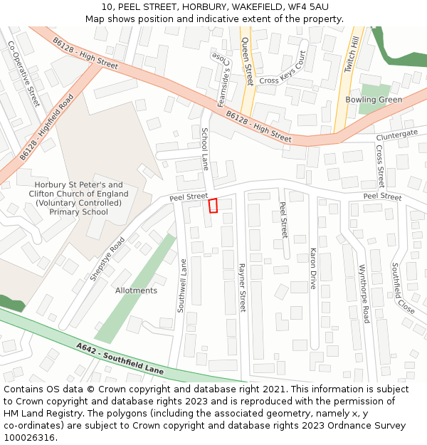 10, PEEL STREET, HORBURY, WAKEFIELD, WF4 5AU: Location map and indicative extent of plot