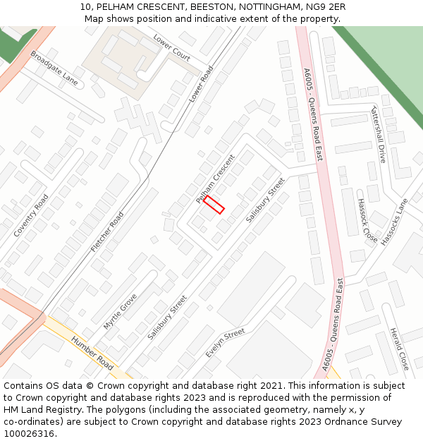 10, PELHAM CRESCENT, BEESTON, NOTTINGHAM, NG9 2ER: Location map and indicative extent of plot