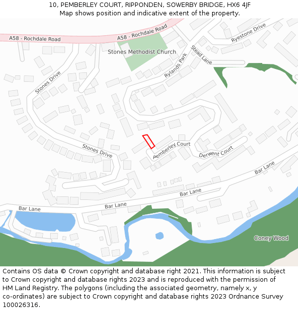10, PEMBERLEY COURT, RIPPONDEN, SOWERBY BRIDGE, HX6 4JF: Location map and indicative extent of plot