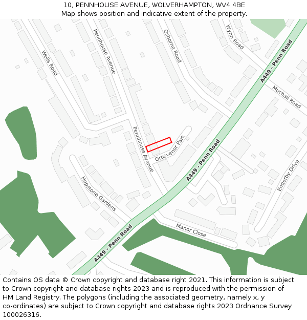 10, PENNHOUSE AVENUE, WOLVERHAMPTON, WV4 4BE: Location map and indicative extent of plot