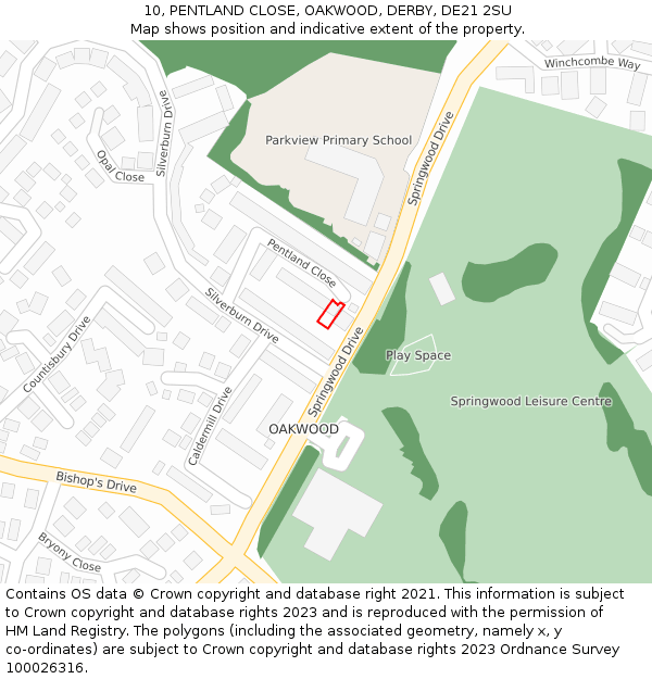 10, PENTLAND CLOSE, OAKWOOD, DERBY, DE21 2SU: Location map and indicative extent of plot