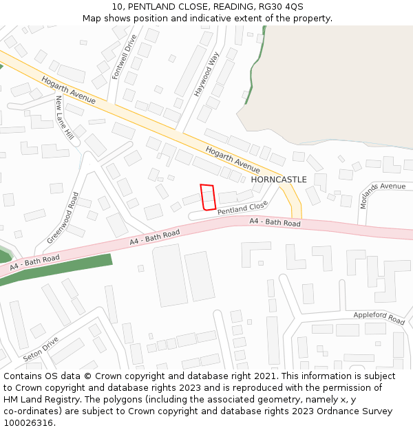 10, PENTLAND CLOSE, READING, RG30 4QS: Location map and indicative extent of plot