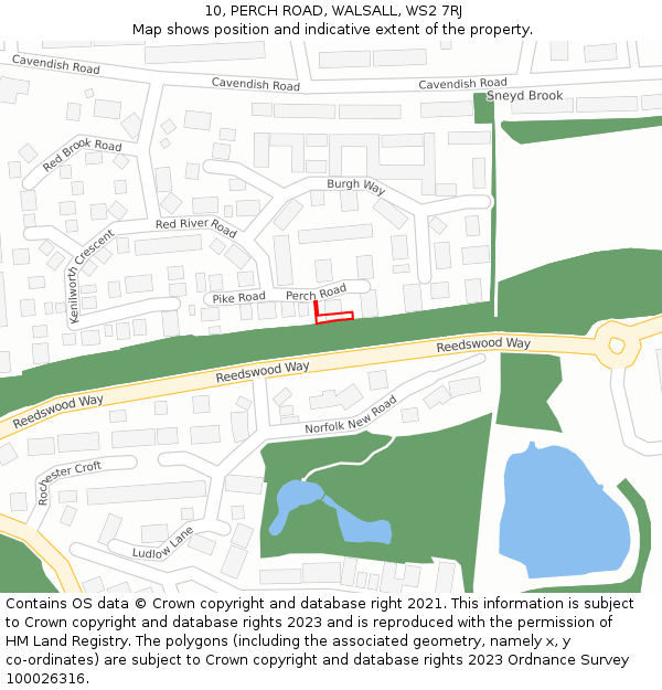 10, PERCH ROAD, WALSALL, WS2 7RJ: Location map and indicative extent of plot
