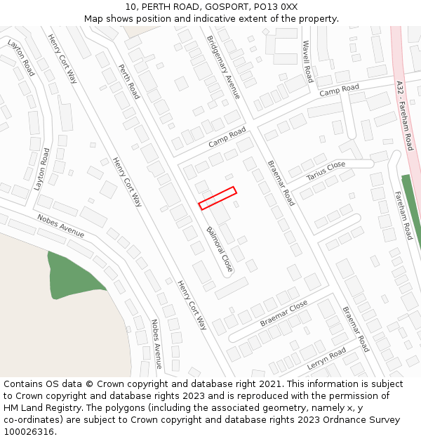 10, PERTH ROAD, GOSPORT, PO13 0XX: Location map and indicative extent of plot