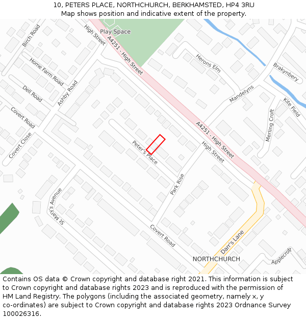 10, PETERS PLACE, NORTHCHURCH, BERKHAMSTED, HP4 3RU: Location map and indicative extent of plot