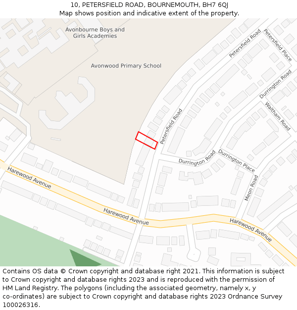 10, PETERSFIELD ROAD, BOURNEMOUTH, BH7 6QJ: Location map and indicative extent of plot
