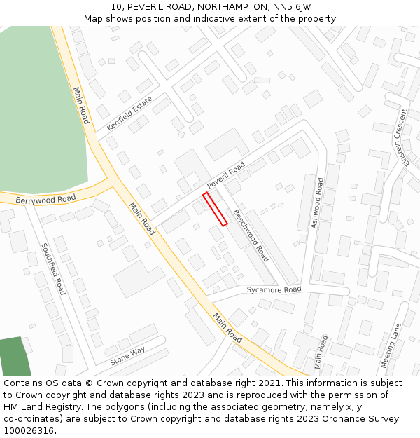 10, PEVERIL ROAD, NORTHAMPTON, NN5 6JW: Location map and indicative extent of plot