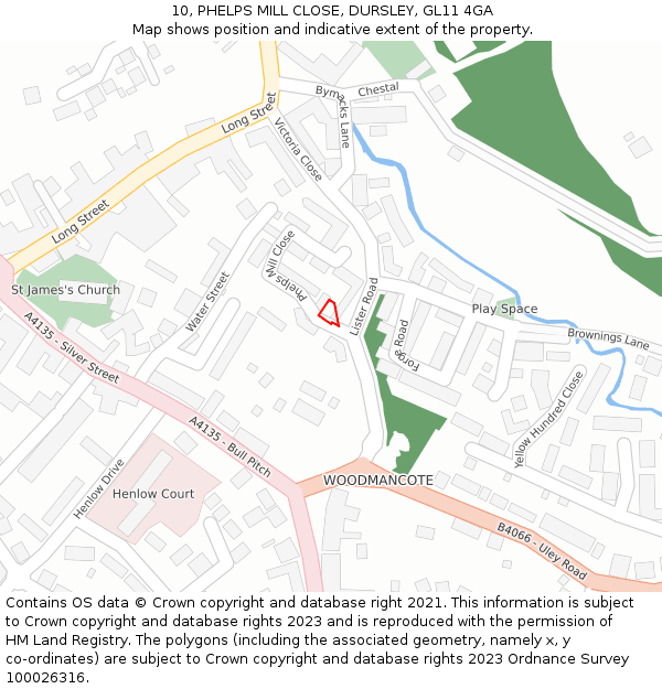 10, PHELPS MILL CLOSE, DURSLEY, GL11 4GA: Location map and indicative extent of plot