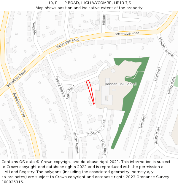 10, PHILIP ROAD, HIGH WYCOMBE, HP13 7JS: Location map and indicative extent of plot