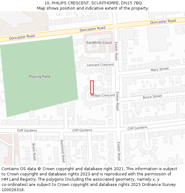 10, PHILIPS CRESCENT, SCUNTHORPE, DN15 7BQ: Location map and indicative extent of plot