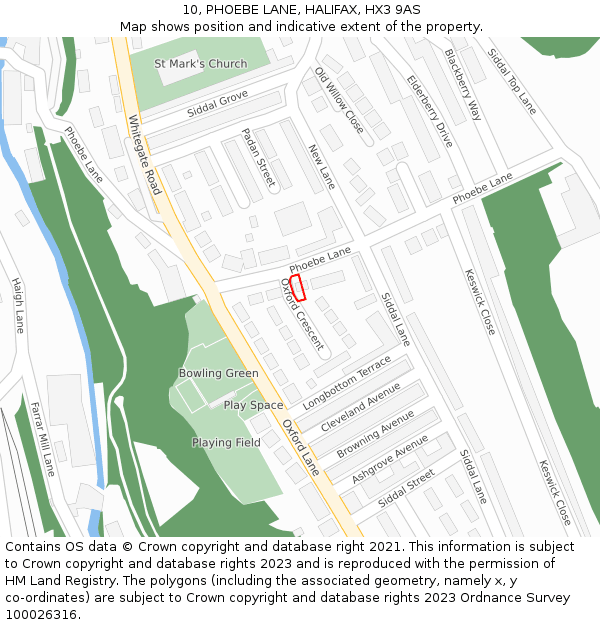 10, PHOEBE LANE, HALIFAX, HX3 9AS: Location map and indicative extent of plot