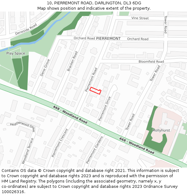 10, PIERREMONT ROAD, DARLINGTON, DL3 6DG: Location map and indicative extent of plot
