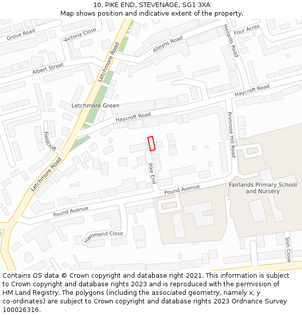 10, PIKE END, STEVENAGE, SG1 3XA: Location map and indicative extent of plot