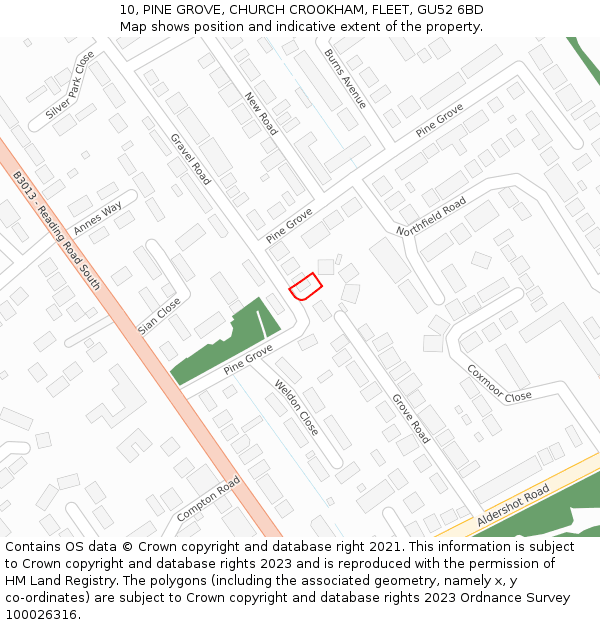 10, PINE GROVE, CHURCH CROOKHAM, FLEET, GU52 6BD: Location map and indicative extent of plot