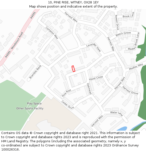 10, PINE RISE, WITNEY, OX28 1EY: Location map and indicative extent of plot