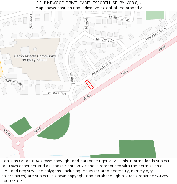 10, PINEWOOD DRIVE, CAMBLESFORTH, SELBY, YO8 8JU: Location map and indicative extent of plot