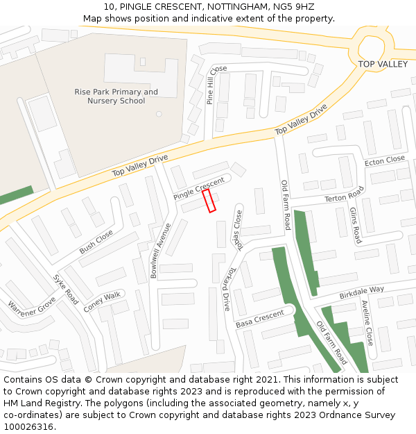 10, PINGLE CRESCENT, NOTTINGHAM, NG5 9HZ: Location map and indicative extent of plot