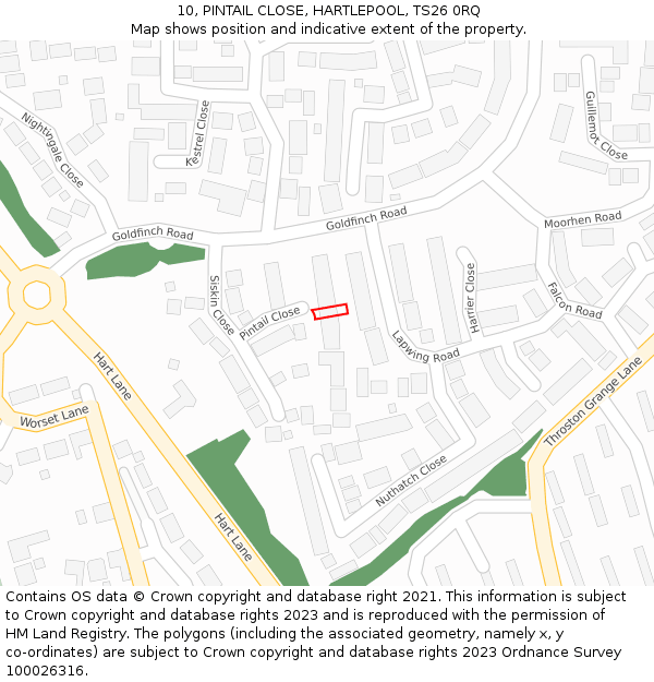 10, PINTAIL CLOSE, HARTLEPOOL, TS26 0RQ: Location map and indicative extent of plot
