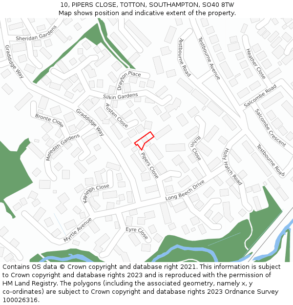 10, PIPERS CLOSE, TOTTON, SOUTHAMPTON, SO40 8TW: Location map and indicative extent of plot