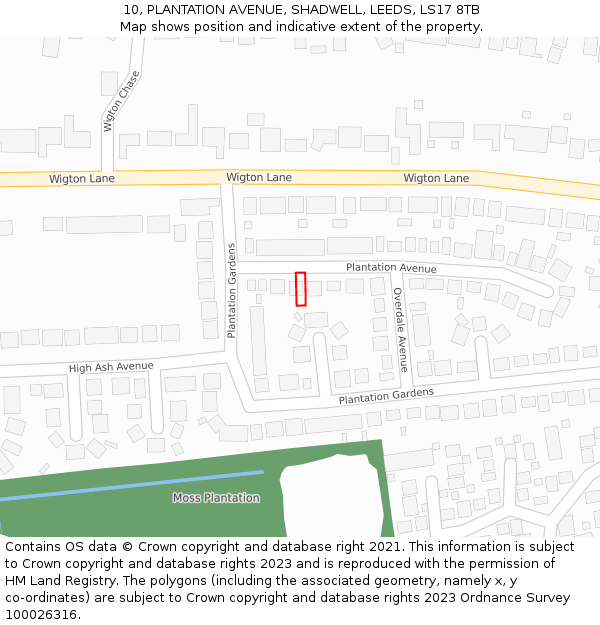 10, PLANTATION AVENUE, SHADWELL, LEEDS, LS17 8TB: Location map and indicative extent of plot