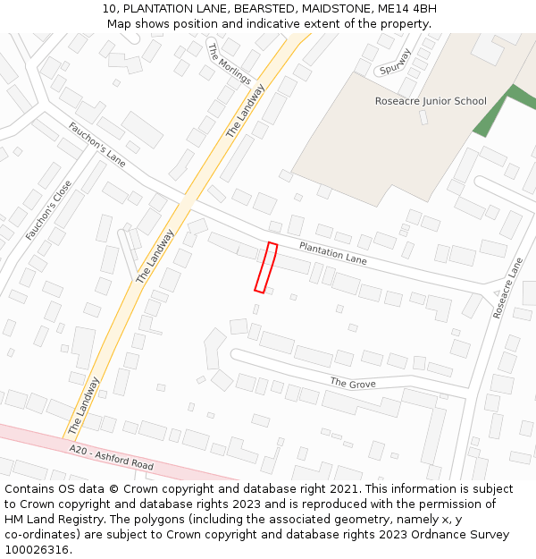 10, PLANTATION LANE, BEARSTED, MAIDSTONE, ME14 4BH: Location map and indicative extent of plot