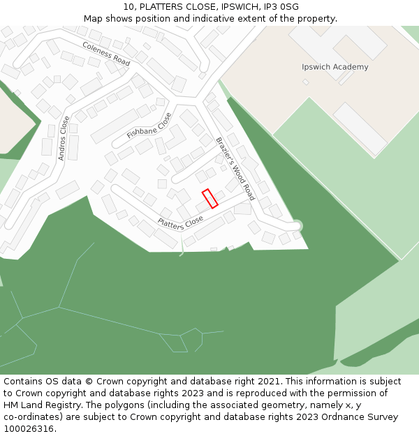 10, PLATTERS CLOSE, IPSWICH, IP3 0SG: Location map and indicative extent of plot