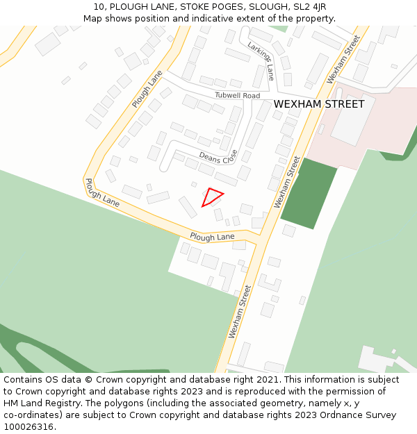 10, PLOUGH LANE, STOKE POGES, SLOUGH, SL2 4JR: Location map and indicative extent of plot