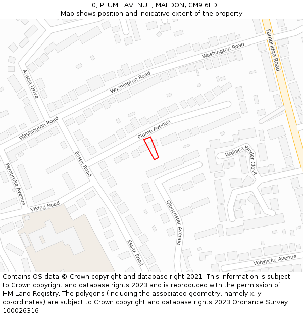 10, PLUME AVENUE, MALDON, CM9 6LD: Location map and indicative extent of plot