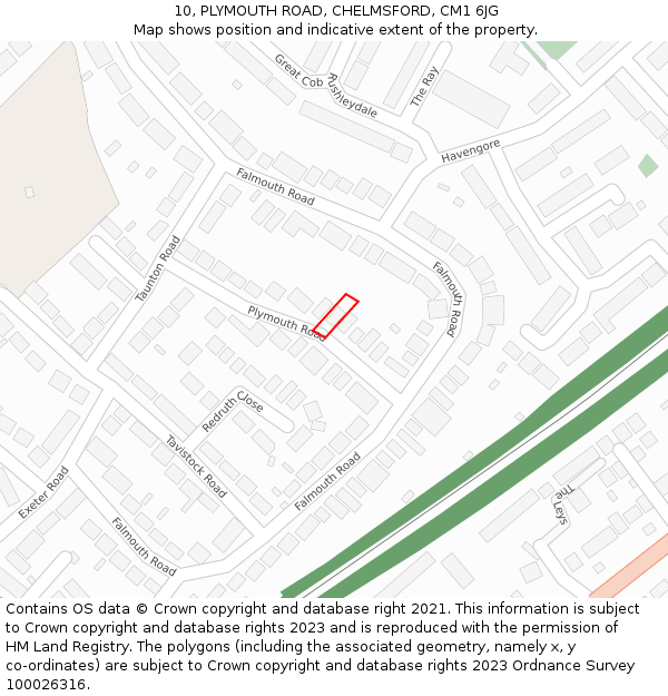 10, PLYMOUTH ROAD, CHELMSFORD, CM1 6JG: Location map and indicative extent of plot