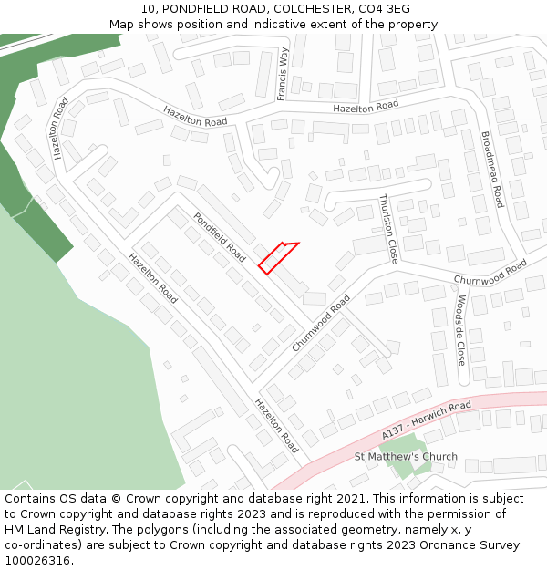 10, PONDFIELD ROAD, COLCHESTER, CO4 3EG: Location map and indicative extent of plot