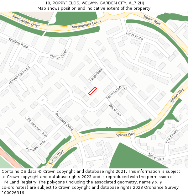 10, POPPYFIELDS, WELWYN GARDEN CITY, AL7 2HJ: Location map and indicative extent of plot