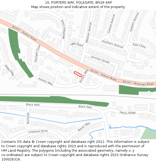10, PORTERS WAY, POLEGATE, BN26 6AP: Location map and indicative extent of plot