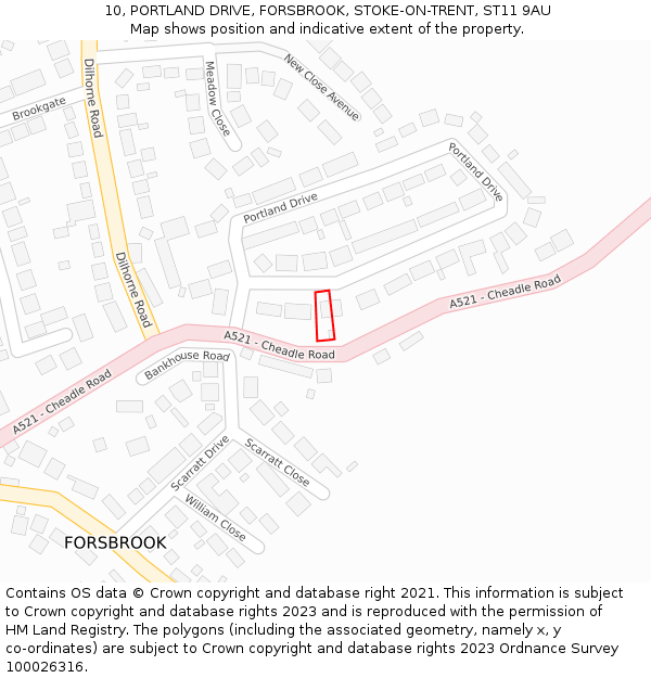 10, PORTLAND DRIVE, FORSBROOK, STOKE-ON-TRENT, ST11 9AU: Location map and indicative extent of plot