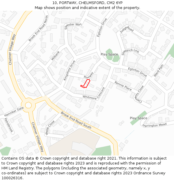 10, PORTWAY, CHELMSFORD, CM2 6YP: Location map and indicative extent of plot