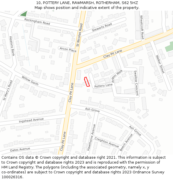 10, POTTERY LANE, RAWMARSH, ROTHERHAM, S62 5HZ: Location map and indicative extent of plot