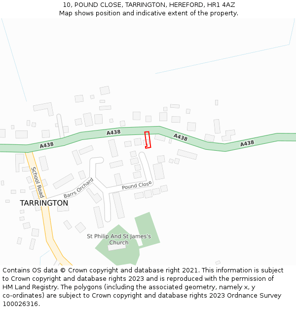 10, POUND CLOSE, TARRINGTON, HEREFORD, HR1 4AZ: Location map and indicative extent of plot