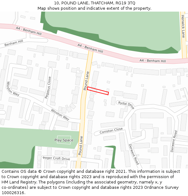 10, POUND LANE, THATCHAM, RG19 3TQ: Location map and indicative extent of plot