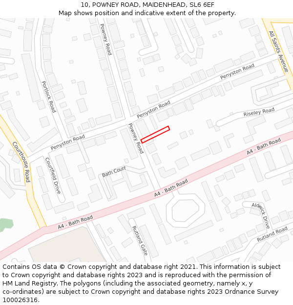 10, POWNEY ROAD, MAIDENHEAD, SL6 6EF: Location map and indicative extent of plot