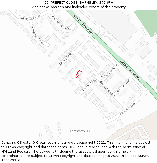 10, PREFECT CLOSE, BARNSLEY, S70 6FH: Location map and indicative extent of plot