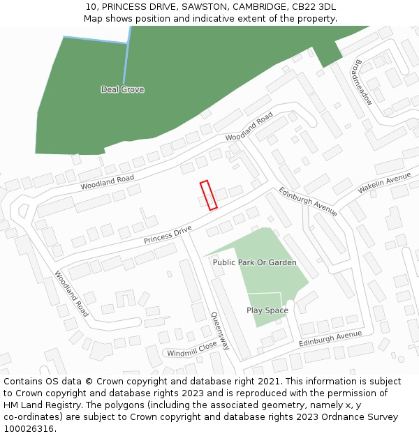 10, PRINCESS DRIVE, SAWSTON, CAMBRIDGE, CB22 3DL: Location map and indicative extent of plot