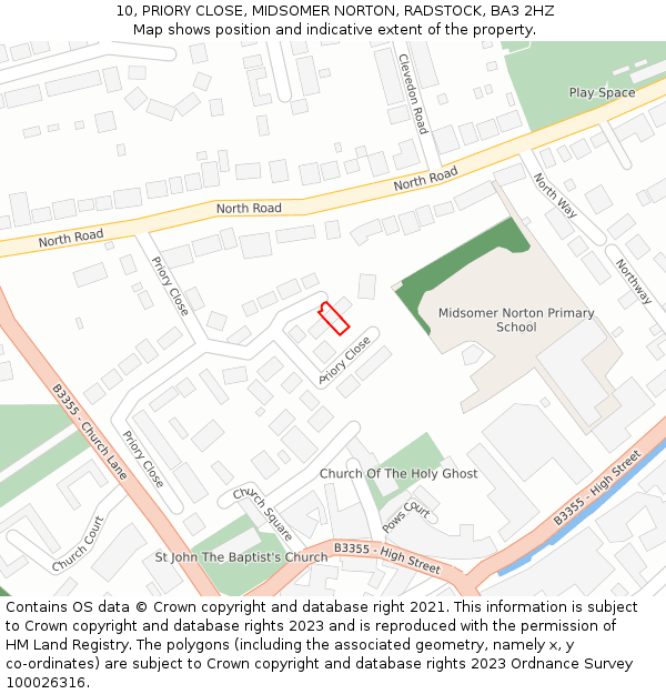 10, PRIORY CLOSE, MIDSOMER NORTON, RADSTOCK, BA3 2HZ: Location map and indicative extent of plot