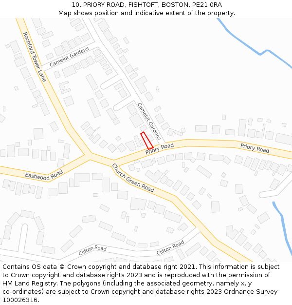 10, PRIORY ROAD, FISHTOFT, BOSTON, PE21 0RA: Location map and indicative extent of plot