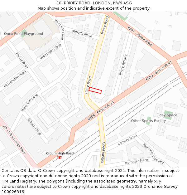10, PRIORY ROAD, LONDON, NW6 4SG: Location map and indicative extent of plot