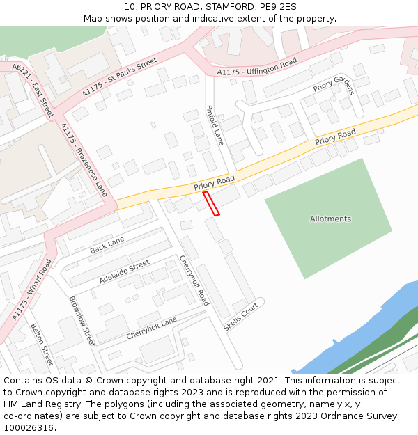 10, PRIORY ROAD, STAMFORD, PE9 2ES: Location map and indicative extent of plot
