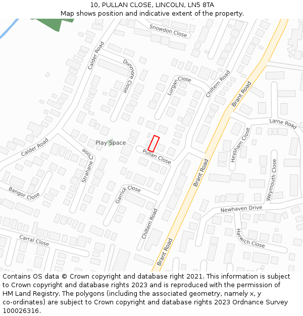 10, PULLAN CLOSE, LINCOLN, LN5 8TA: Location map and indicative extent of plot