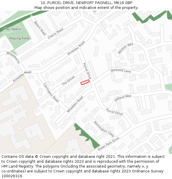 10, PURCEL DRIVE, NEWPORT PAGNELL, MK16 0BP: Location map and indicative extent of plot