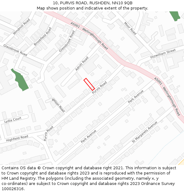 10, PURVIS ROAD, RUSHDEN, NN10 9QB: Location map and indicative extent of plot