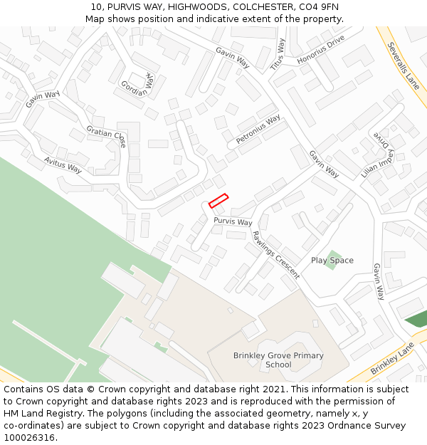 10, PURVIS WAY, HIGHWOODS, COLCHESTER, CO4 9FN: Location map and indicative extent of plot