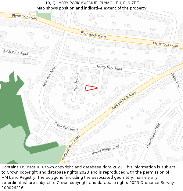 10, QUARRY PARK AVENUE, PLYMOUTH, PL9 7BE: Location map and indicative extent of plot